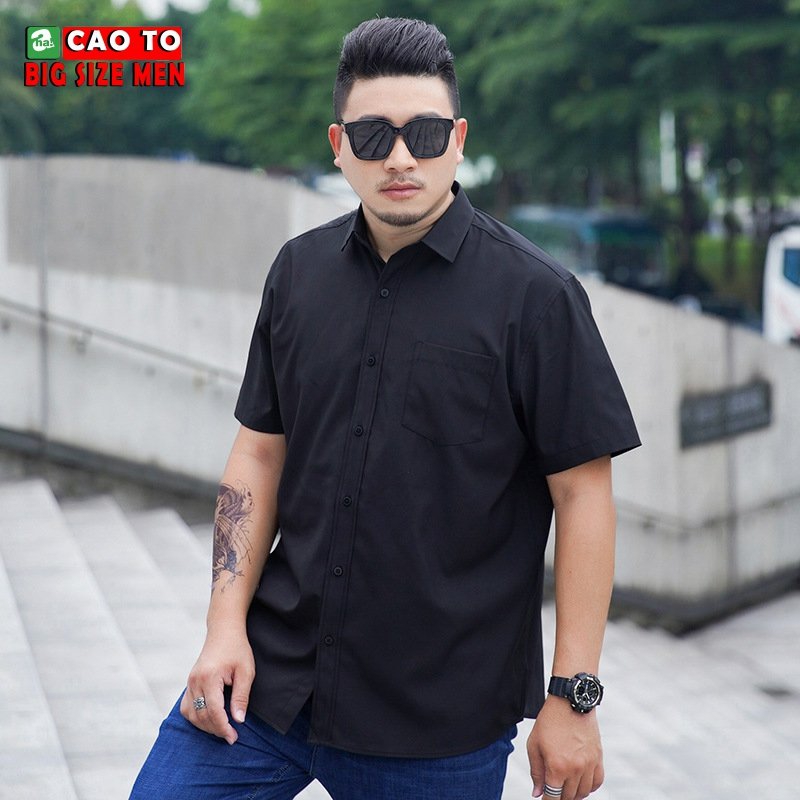 sơ mi nam đen trơn big size 3xl 4xl 5xl