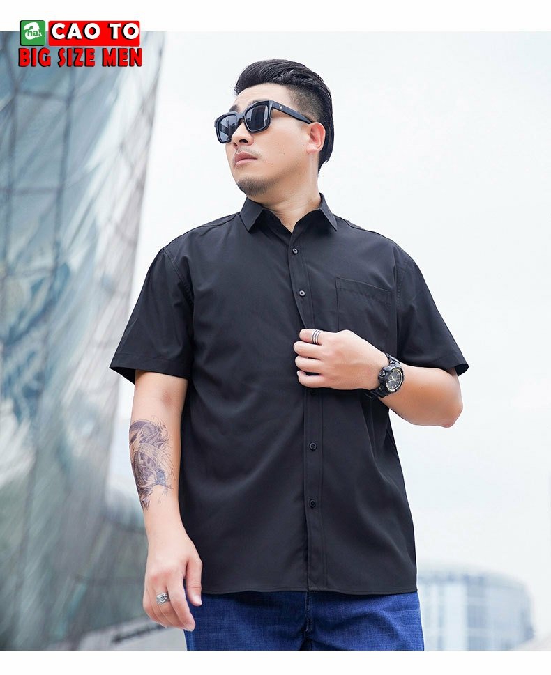 sơ mi đen trơn thời trang ngoại cỡ