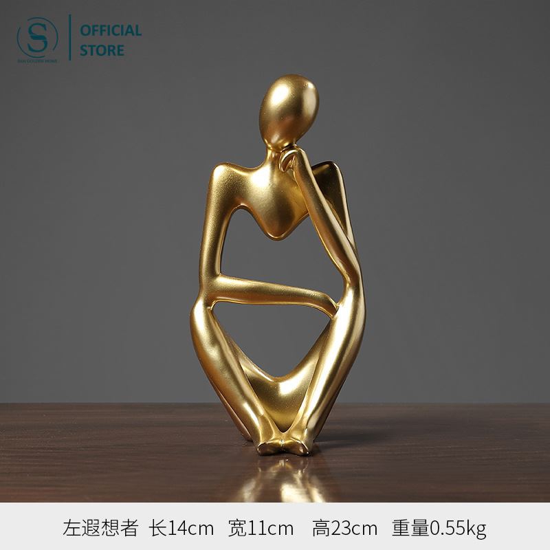 Tượng Chặn Sách Người Vàng Gold Đang Trầm Ngâm Suy Tư Thư Giản