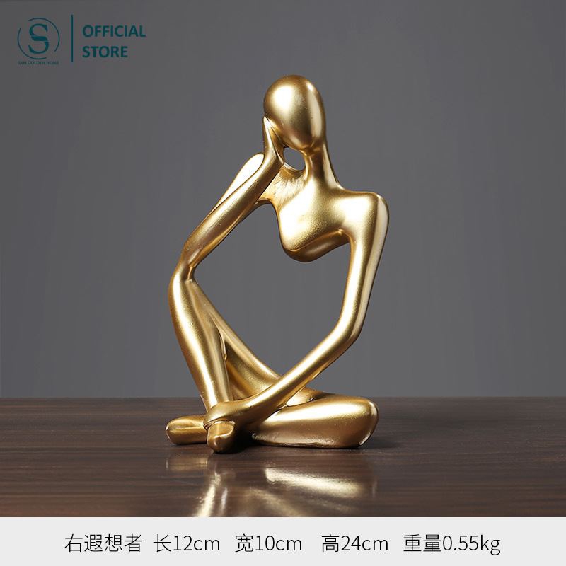 Tượng Chặn Sách Người Vàng Gold Đang Trầm Ngâm Suy Tư Thư Giản